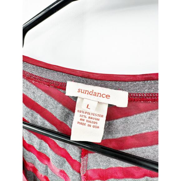 Sundance Mystic Stripe Burn Out Long Sleeve Asymmetric Red Grey Hi-Low Tunic Top - Picture 4 of 4